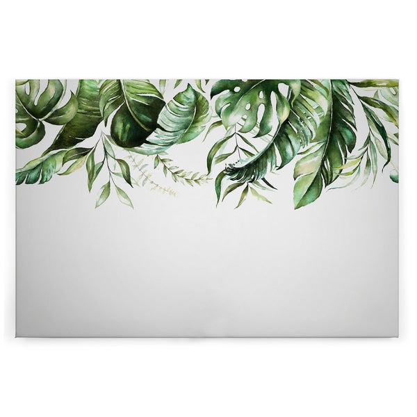 Wandbild mit Aquarellmotiv von tropischen Blättern als dekorative Wanddekoration