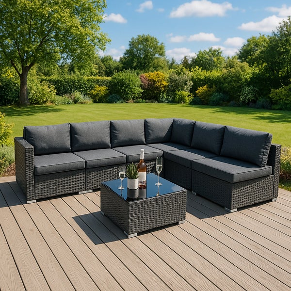 Rattan Modular 7-teiliges Möbelset – Schwarz