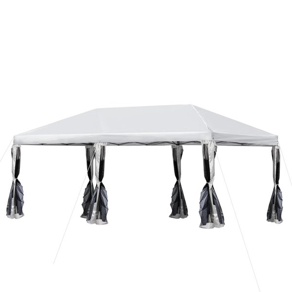 Outsunny Faltpavillon Gartenpavillon Pop-Up-Pavillion Stahl+Oxford+Mesh mit Tasche im Freien Cremeweiß 5,9 x 2,95 x 2,5 m