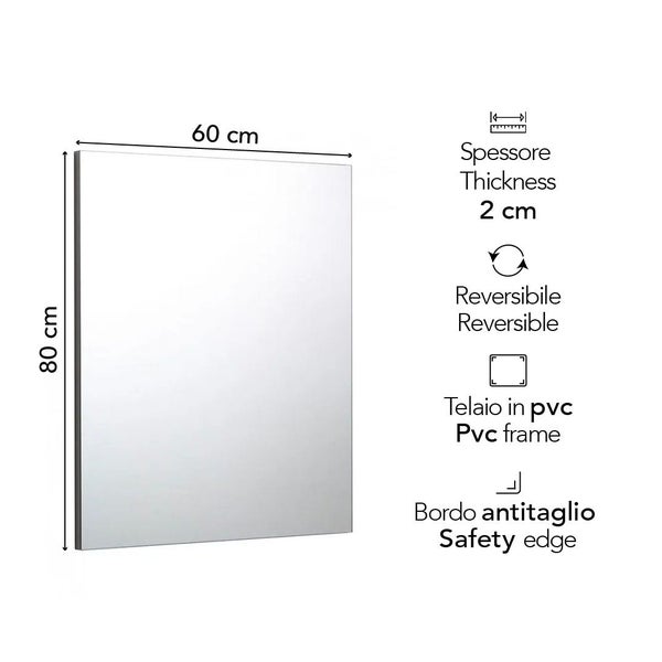 Rechteckiger Spiegel, 60 x 80 cm, 2 cm dick, reversibel, PVC-Rahmen, Sicherheitskante