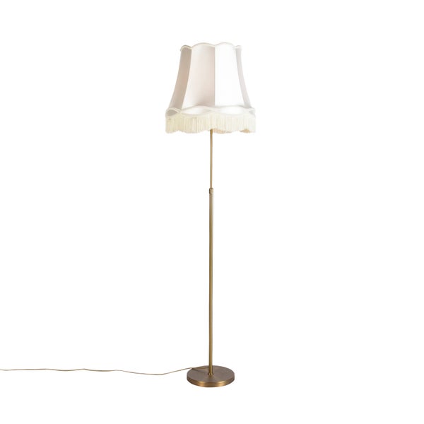 QAZQA - Landhaus I Vintage I Rustikal Bronze Stehleuchte I Stehlampe I Standleuchte I Lampe I Leuchte mit Granny-Schirm Creme 45 cm einstellbar - Parte I Wohnzimmer I Schlafzimmer - Stahl Zylinder I L