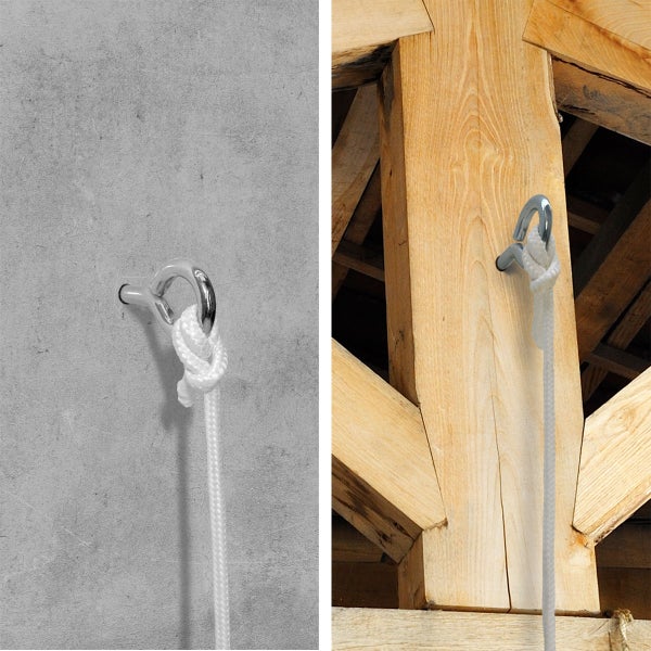 Hängemattenset zur Befestigung an Bäumen mit Schraubhaken, Seilen und Karabinern