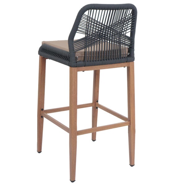 Barhocker mit geflochtener Rückenlehne und Holzgestell