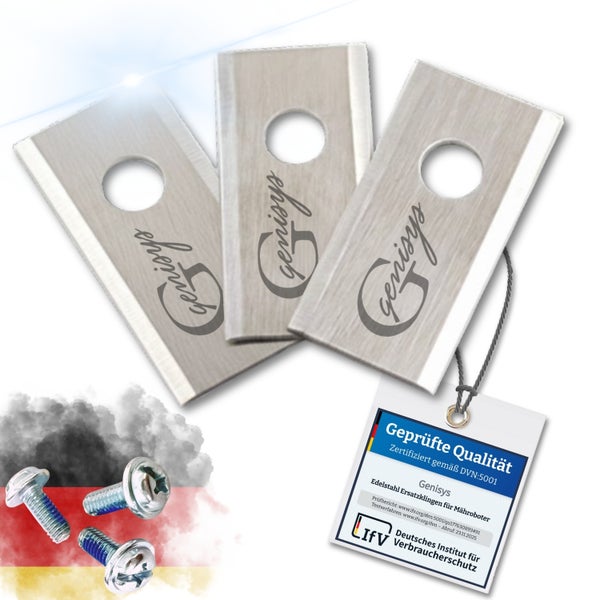 Genisys Ersatzklingen aus Edelstahl für Mähroboter mit Qualitätssiegel und Schrauben