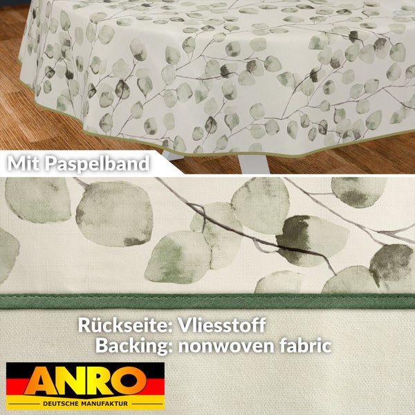 Tischdecke mit Eukalyptusmuster und Paspelband