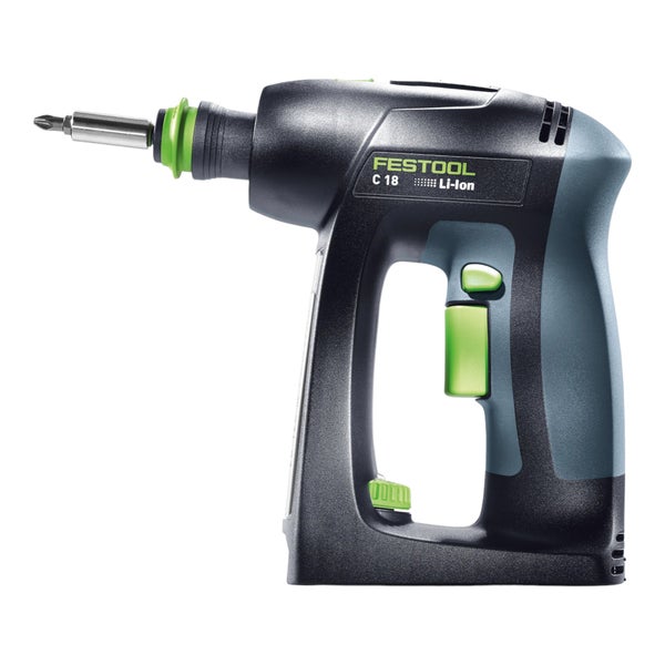 Festool Akku-Bohrschrauber C 18 mit ergonomischem Griff und eingesetztem Bit.