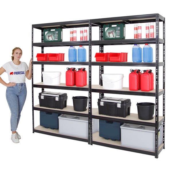 PROREGAL Mega Deal 2x Schwerlastregal Giant Tiger XL HxBxT 220 x 120 x 40 cm Fachlast 265 kg 6-Ebenen Schwarz