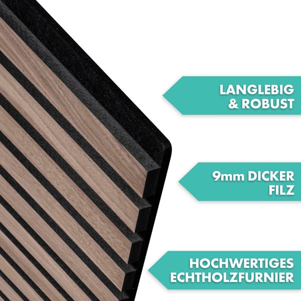 FLOORDIREKT Akustikpaneel - für Angenehme Raumakustik - in Holzoptik - 60 x 60 cm - Black Walnut