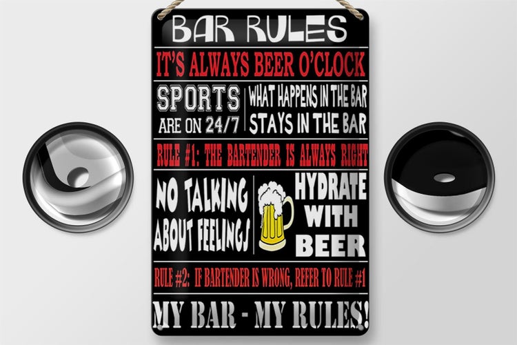 Blechschild Spruch 20x30cm Bar rules Bier my bar my rules