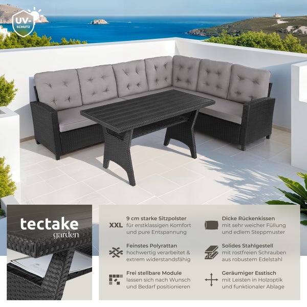 Rattan Lounge tectake Catania Tisch mit Schraubfüßen für 6 Personen schwarz