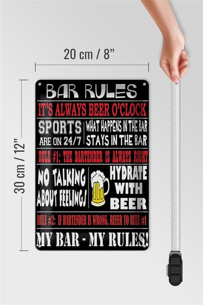 Blechschild Spruch 20x30cm Bar rules Bier my bar my rules