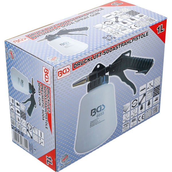 Verpackung einer Druckluft-Sodastrahlpistole von BGS technic
