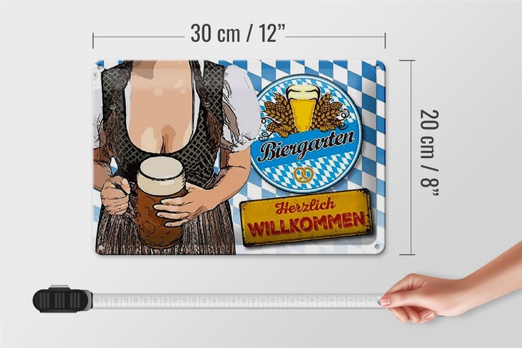 Blechschild Spruch 30x20cm Biergarten Willkommen Bayern
