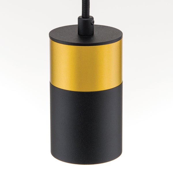 Moderne Pendelleuchte mit zylindrischem Leuchtenkopf, 1500 Millimeter Gesamthöhe und 56 Millimeter Durchmesser.