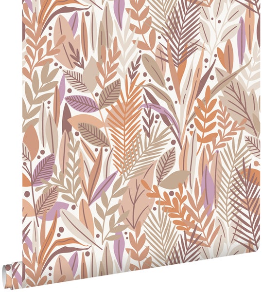 ESTAhome Tapete Blätter Terrakotta und Violett - 50 x 900 cm - 139856