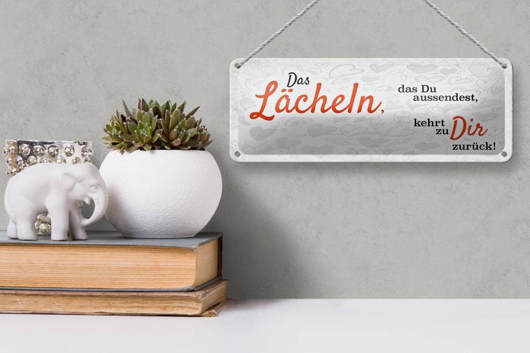 Blechschild Spruch das Lächeln kommt zurück 27x10cm Dekoration