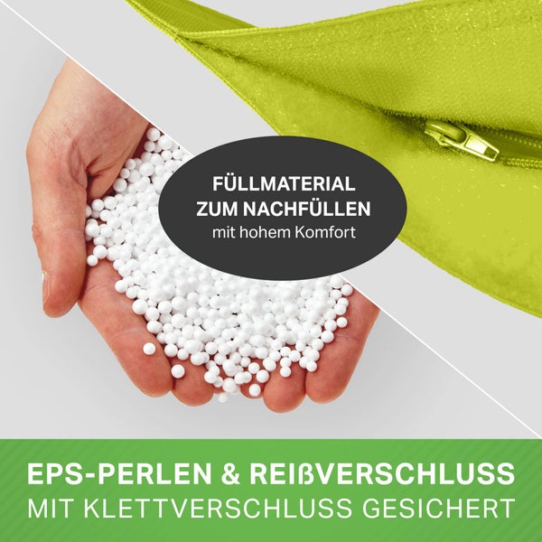 Green Bean 2er Set XXL Sitzsack inkl. Pouf fertig befüllt mit EPS-Perlen - Riesensitzsack 140x180 Lounge Sitz-Kissen Bean-Bag Chair  - Hellgrün
