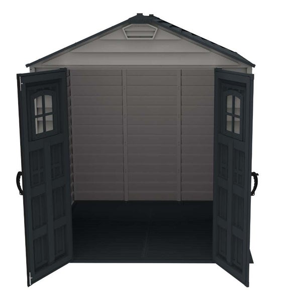 DURAMAX Kunststoff-Gerätehaus 2,10x2,10m Gerätehaus aus Kunststoff in Grau, Geräteschrank mit 4 mm Wandstärke Gartenhaus