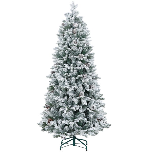 HOMCOM Künstlicher Weihnachtsbaum, 180 cm Christbaum mit 1489 Spitzen, Kunstschnee, klappbar Metallständer, für Weihnachten Deko, Grün