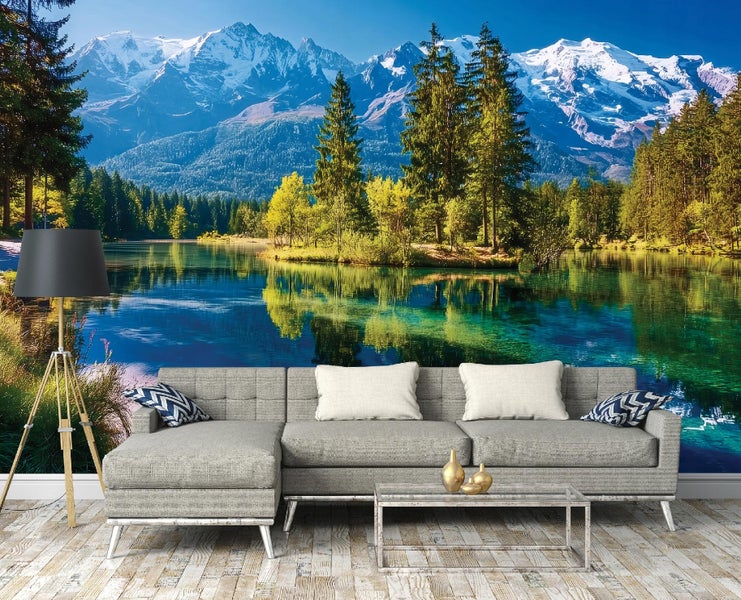 Fototapete Berge 3D Effekt Wald Natur Wohnzimmer Vlies Tapete 350x250 cm