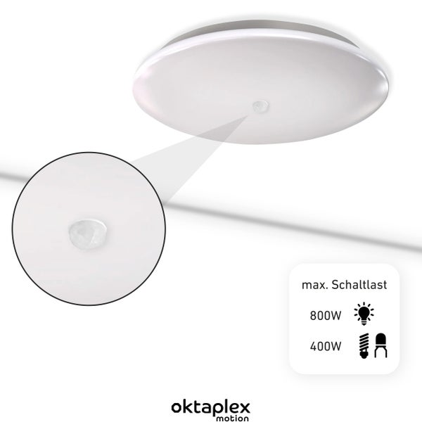 Oktaplex Bewegungsmelder Modul mit externem Sensor sowie Reglern für Zeit und Helligkeit.
