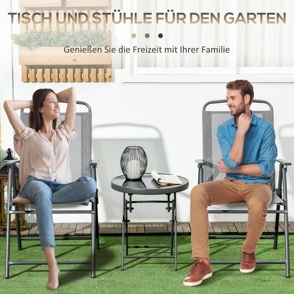 Outsunny Sitzgruppe 3tlg., Klappbares Balkonmöbel-Set inkl. 1 Tisch, 2 Stühlen, 50L x 50B x 72H cm, Mesh, Hellgrau