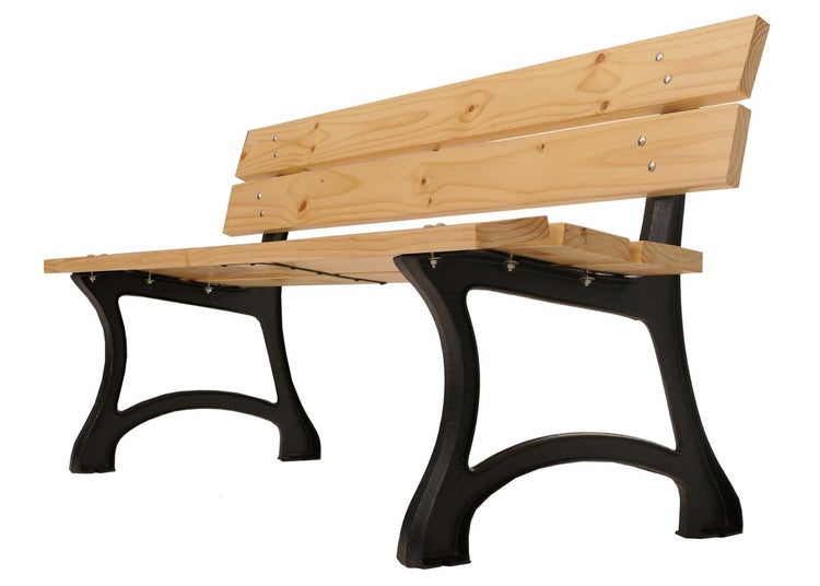 Parkbank mit Holzlatten und Metallfüßen