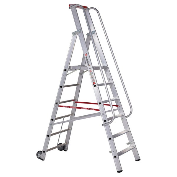 Aluminium Stufenleiter mit Rollen und Haltegriff