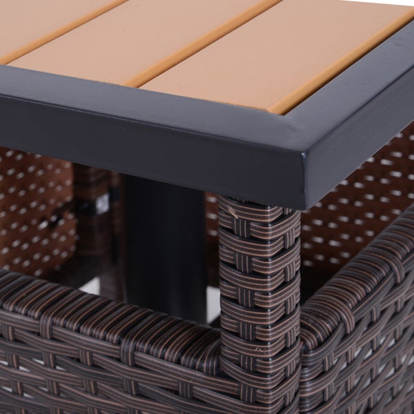 Outsunny Polyrattan Beistelltisch Gartentisch Terrassentisch Schirmständer für Sonnenschirm inkl. Sandsack Braun 55,5 x 55,5 x 46 cm