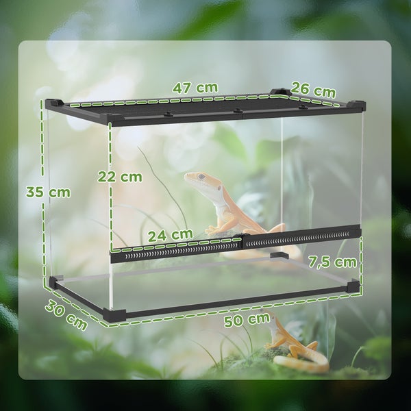 Terrarium mit den Maßen 47 cm x 26 cm x 35 cm