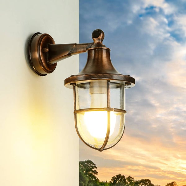 Außenwandleuchte mit Schutzgitter und Wandarm