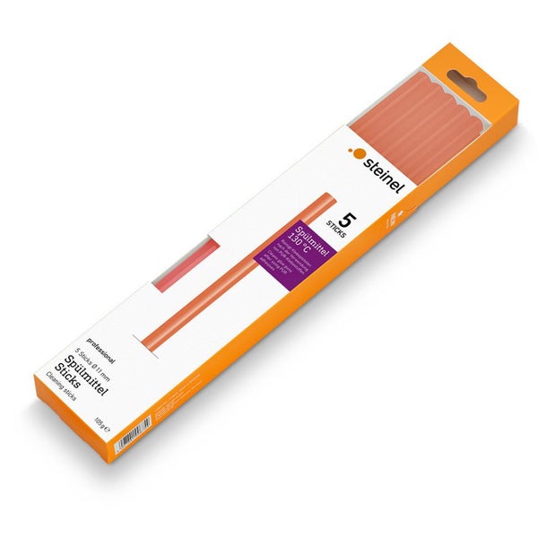 Steinel Reinigungshilfe Spülmittel-Sticks für Heißklebepistolen, 5 Stück, Durchmesser 11 Millimeter, 130 Grad Celsius, Steinel Logo.