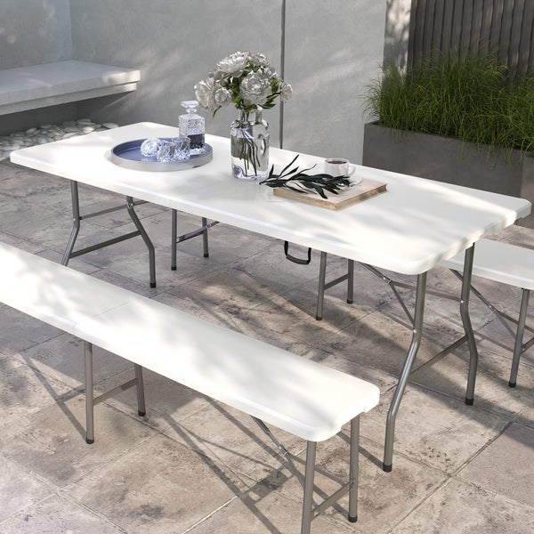Outsunny Beistelltisch, 180L x 75B x 73H cm, HDPE, weiß