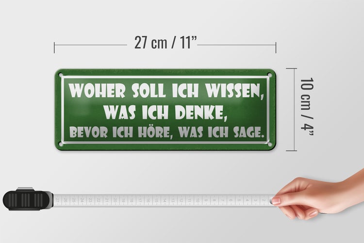 Blechschild Spruch 27x10cm woher soll ich wissen was denke Dekoration