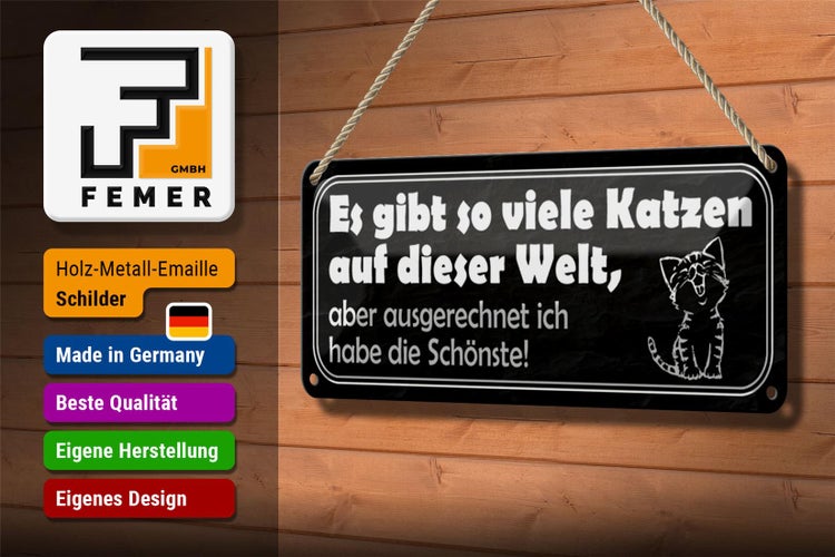 Blechschild Spruch 27x10cm es gibt so viele Katzen auf Welt Dekoration