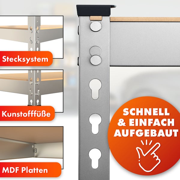 FLOORDIREKT Schwerlastregal Rhino - bis 1050 kg - Pulverbeschichtet - 180 x 90 x 45 cm Verzinkt