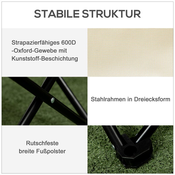 Outsunny Campingstuhl faltbarer Gartenstuhl mit Seitentasche, Stahlbeine, Klappsessel mit Tragetasche für Pool, Strand, Oxford, Weiß