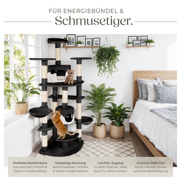 Kratzbaum tectake Fippi inklusive Spielkordel und Kippschutz 201 cm schwarz/weiß