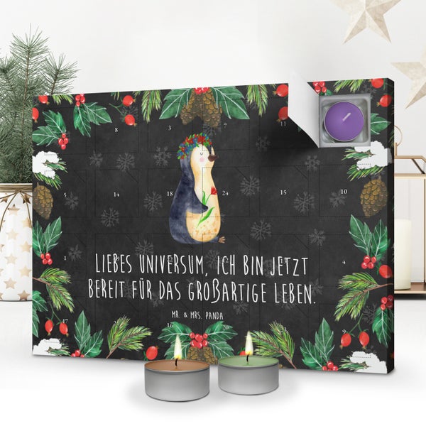 Mr. & Mrs. Panda Duftkerzen Adventskalender Pinguin Blumen - Schwarz