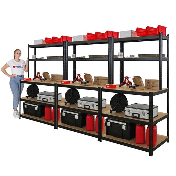 PROREGAL Mega Deal 3x Profi Werkbank GIANT BEAST HxBxT 180x100x60cm Fachlast 175kg Schwarz, Werkbankregal, SArbeitstisch