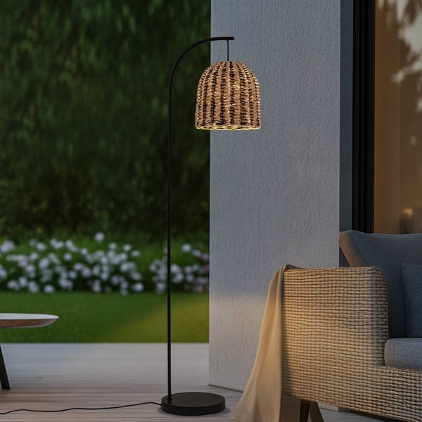 Schwarze LED-Wandleuchte mit austauschbarem Akku, Ein-Aus-Automatikschalter und USB-C-Anschluss.