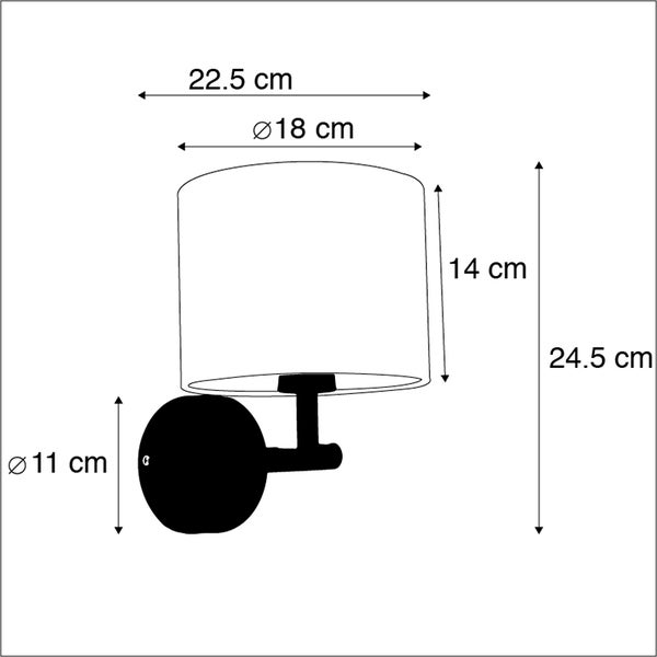 Technische Zeichnung einer Wandleuchte mit Abmessungen
