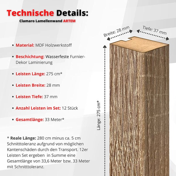 Akustikpaneel CLAMARO Eiche Catania MDF 2750 x 680 x 37 mm