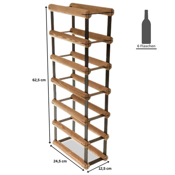 PROREGAL Modulares Weinregal Vinotega Mod Metal HxBxT 62,5 x 12,5 x 24,5 cm 1 x 6 Flaschen Massives Kiefernholz Braun Geölt