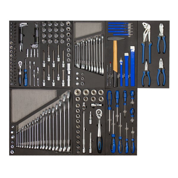 PROREGAL Werkstattwagen Cheetah Plus + 190-tlg. Werkzeugset | 7 Schubladen | HxBxT 98,5x75x47,5cm | Anthrazitgrau/Silbergrau | Schubladenbox