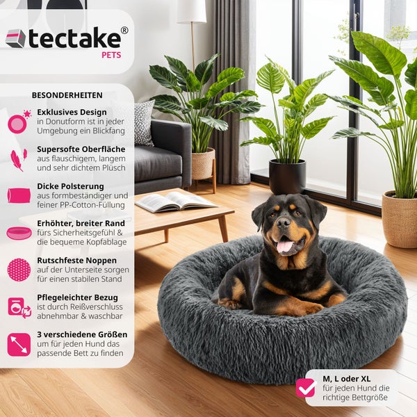Hundebett tectake Maja waschbar rund mit langem Plüsch grau