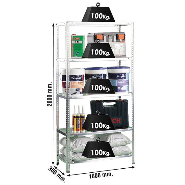Schraubregal PANDA TALL | HxBxT 200x100x30cm | 5 Fachböden | Fachlast 100kg | Verzinkt