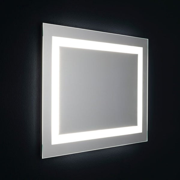 Rechteckiger Badezimmerspiegel mit integriertem LED Lichtrahmen.