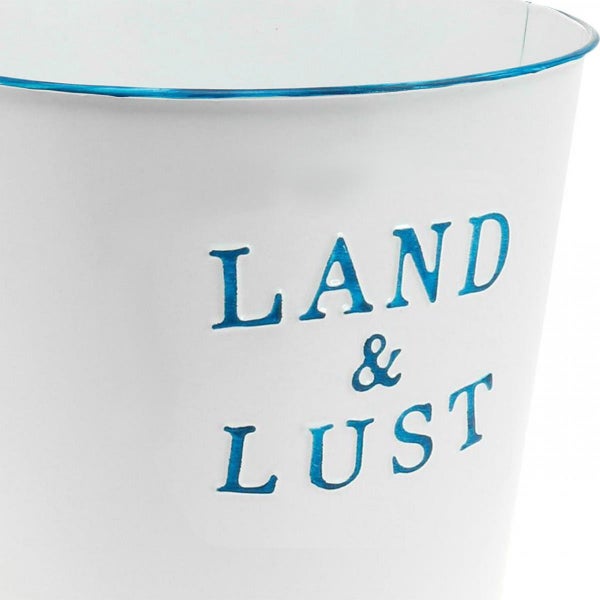 Blumentopf mit Schriftzug Land und Lust