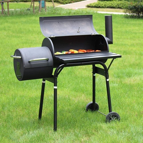 RESCH 502594 Smoker Grill Holzkohle – Multifunktionaler Räucher-Grillwagen mit Kamin, BBQ Gartengrill für 4 Personen, Barbecue Smoker Holzkohlegrill